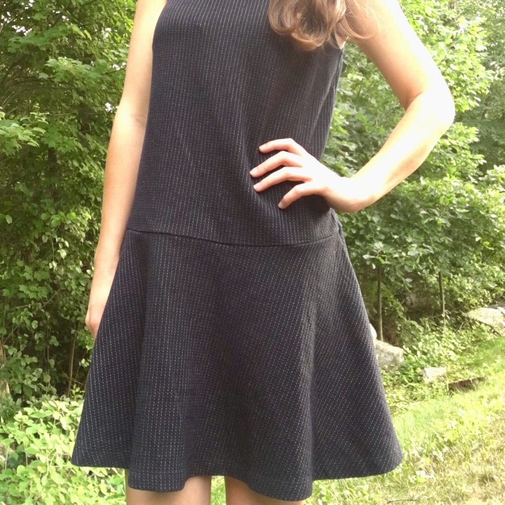 LOFT Navy Drop-Waist Sleeveless Dress w/ Mockneck